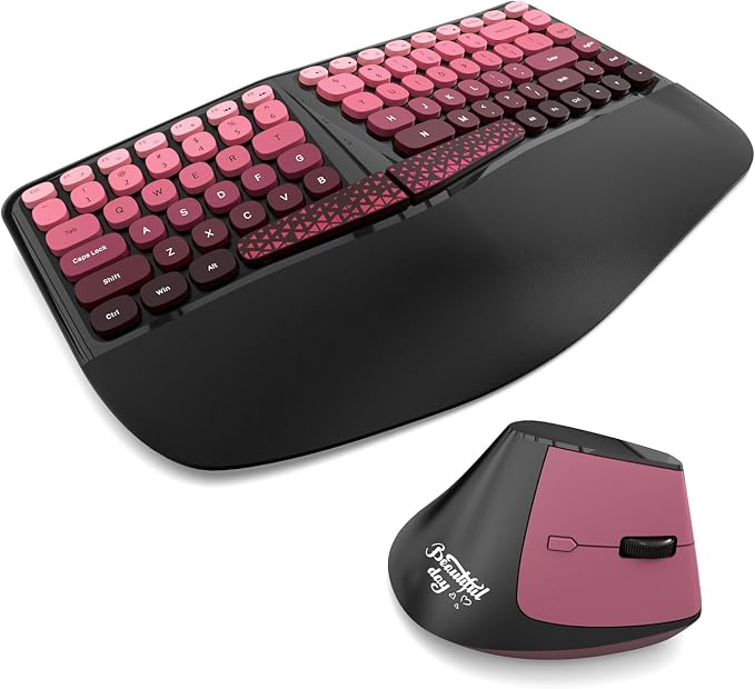 Ergonomic Wireless Keyboard and Mouse Set with Wrist Rest, Compact 85-Key Keyboard, No Independent Numeric Keypad, Black and Red Gradient - Image 7