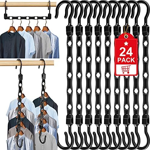 24 Pack Hangers Space Saving Magic Space Saver Smart Plastic Hangers Black | Clothes Hanger Organizer Closet Organizers and Storage for Closet Wardrobe Apartment College Dorm Room Essentials by Besslly