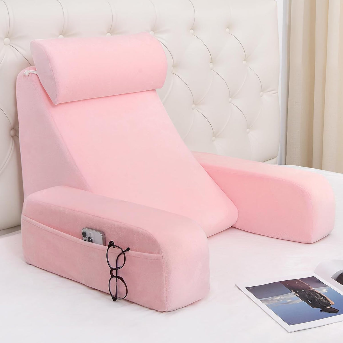 19" Reading Pillow for Bed with Firm Back Support & Big Pockets by ENITYA