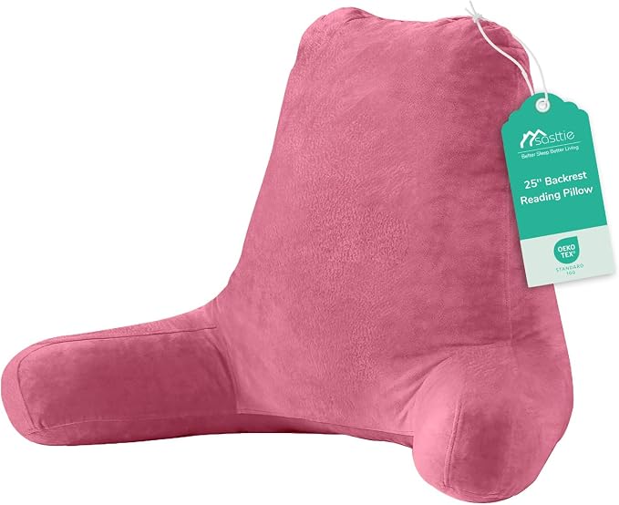 Sasttie Reading Pillow for Bed, Back Pillow for Sitting Up, Rose Pink | 25" Backrest Support Cushion for Couch, Sofa, and Floor, Dorm Essentials, OEKO-TEX, Adjustable Down Alternative Fill by SASTTIE