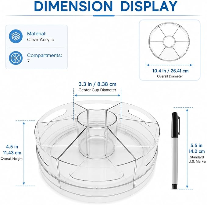 CraftGenes Clear Rotating Organizer, Acrylic Pen Holder, Marker Organizer | Pen organizer for desk and art supply organizer with 7 removable sections for markers, pencils, brushes, and office supplies. - Image 4