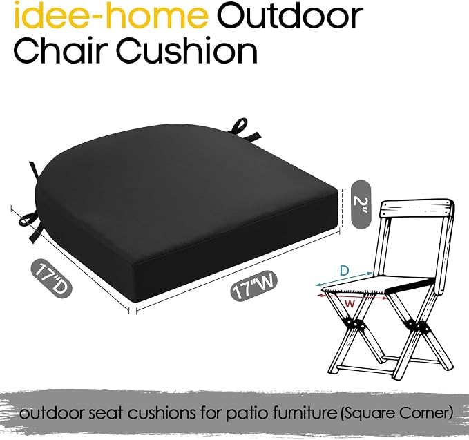 idee-home Outdoor Chair Cushions Set of 4, 17 x 17 Outdoor Seat Cushions | Patio Chair Cushions for Outdoor Furniture Waterproof with Ties, Outdoor Seat Cushion, Patio Chair Pads Dining Chair - Image 8
