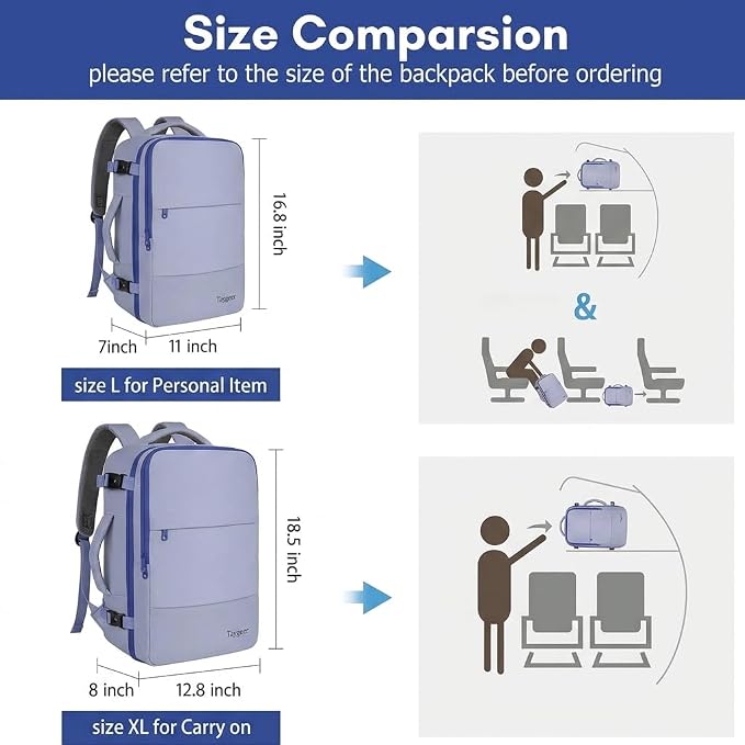 Taygeer Travel Backpack for Women,40L Travel Laptop Mochila Carryon Luggage | College Backpack with Laptop Compartment & Shoe Pouch, Airline Approved Personal Item Bag for Weekender Gym Hiking, Gray Blue - Image 6