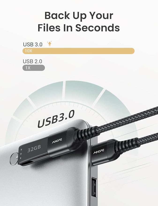 AINOPE USB Extension Cable,USB Extender,USB 3.0 Extension Cable, Male to Female Cord High Data Transfer Compatible with Webcam,Keyboard,Flash Drive,Hard Drive,Printer,20FT,Black - Image 4