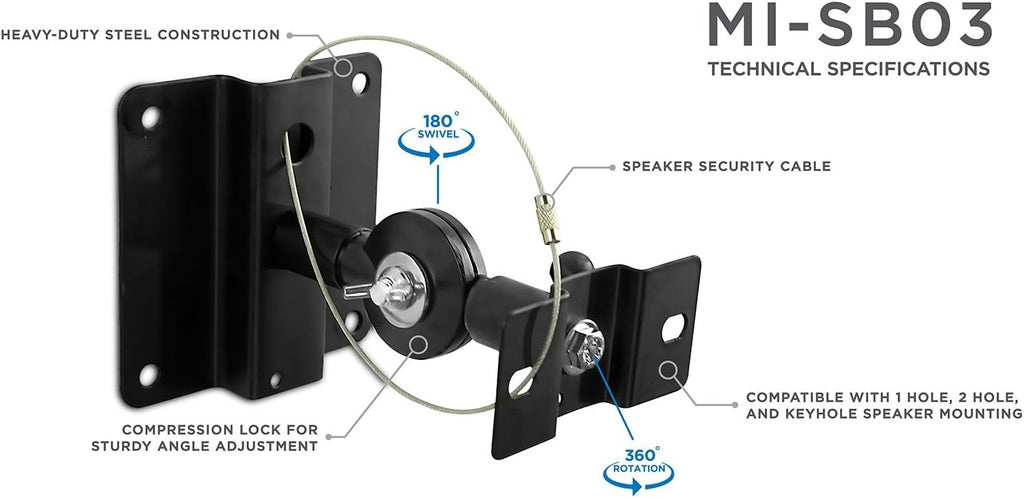 Mount-It! Speaker Mount for Wall and Ceiling, Low Profile Heavy Duty, Anti-Theft, Universal for Channel Surround Sound and Satellite Speakers, Black, 2 Mounts - Image 4
