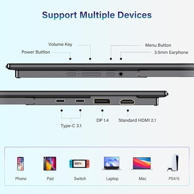 InnoView 18.5" Dual Portable Monitor 2K 200Hz 100% sRGB - Foldable & Stackable Design with 315° Screen Adjustment & 180° Stand | DP/USB-C/HDMI, Second Monitor for Laptop, Mac, Windows - Image 8