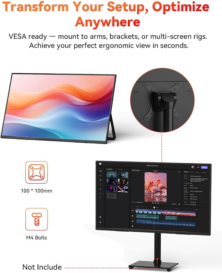 HotYeah 23.8" 100Hz Large Portable Monitor, 1080P FHD 125% sRGB IPS | USB-C HDMI External Laptop Monitor, Home Gaming 2nd Screen with Kickstand for MacBook, Laptop, PC, Phone, Tablet, Switch, PS5 - Image 5