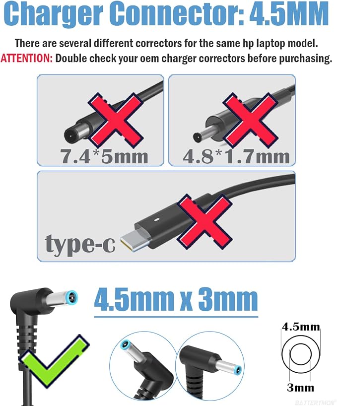45W Laptop Charger Compatible with HP 741727-001 721092-001 Pavilion Stream | For Pavilion TouchSmart 11 13 15 Stream 14 13 Notebook Charging Cord 719309-001 HSTNN-DA40 ADP-45WD B, 19.5V 2.31A Blue Tip - Image 3