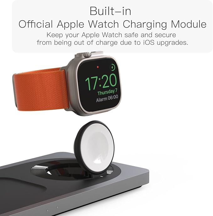 3 in 1 Wireless Charging Station for Apple Devices with MagSafe | For iPhone 17/Air/16/15/14/13/12, AirPods & Apple Watch, Foldable Portable Aluminum Charging Stand, Adapter Included - Image 4