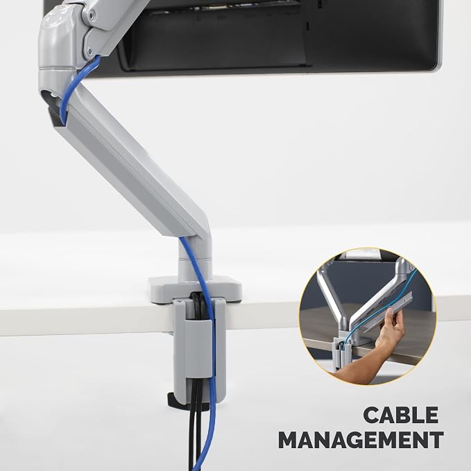 Fellowes Platinum Series Single Monitor Arm for 40-Inch Monitors, Full Motion, 360° Rotation, VESA Mount with Grommet or Clamp, USB Ports, Ergonomic, Silver, 8056401 - Image 7