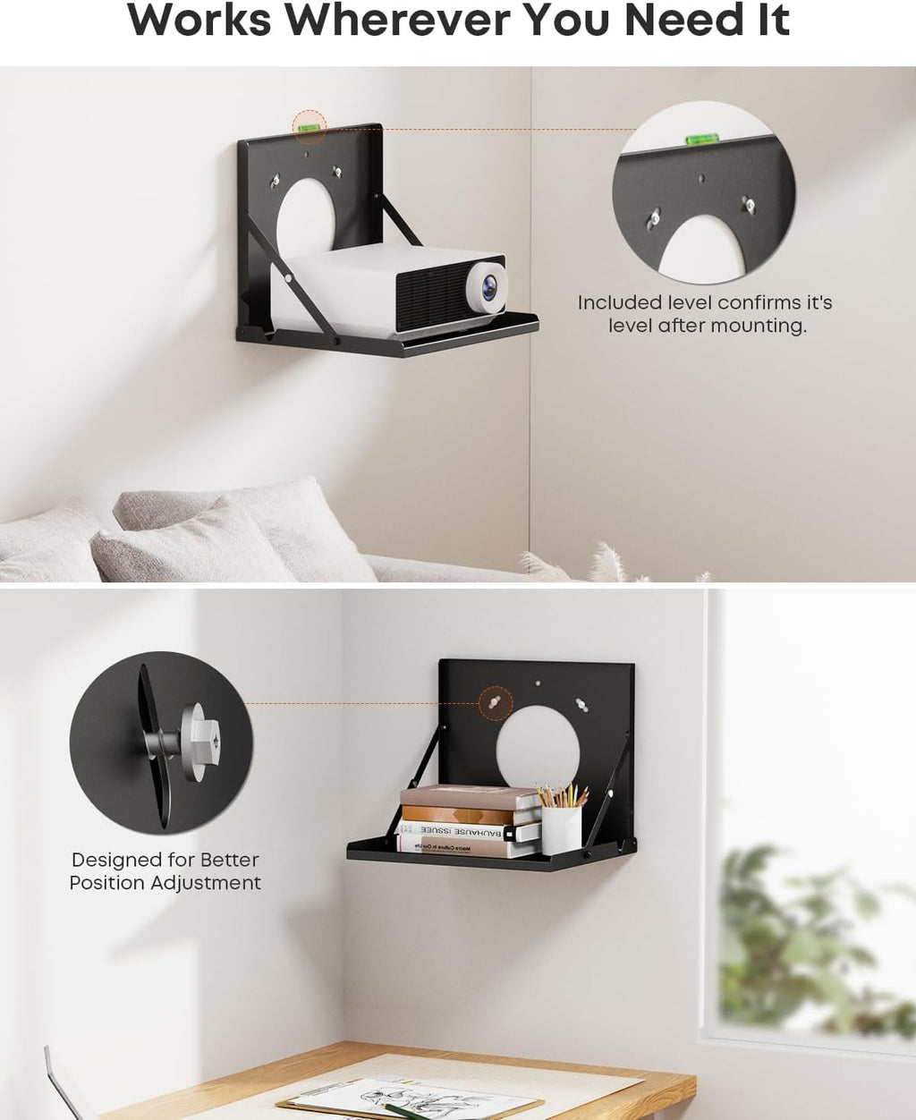 Projector Shelf for Wall Mount, Flip Down Projector Wall Mount Holds 22lbs - Image 5