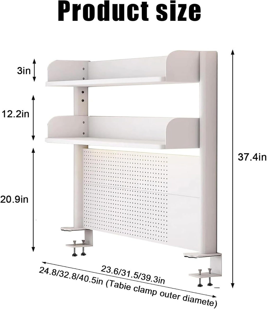 Computer Desktop Bookshelf with Pegboard,Clamp On Desk Organizer Shelf,Desktop Organizer Bookshelf Storage Shelves for Home Office Dorm Gaming Desk(31.4in, White) - Image 3