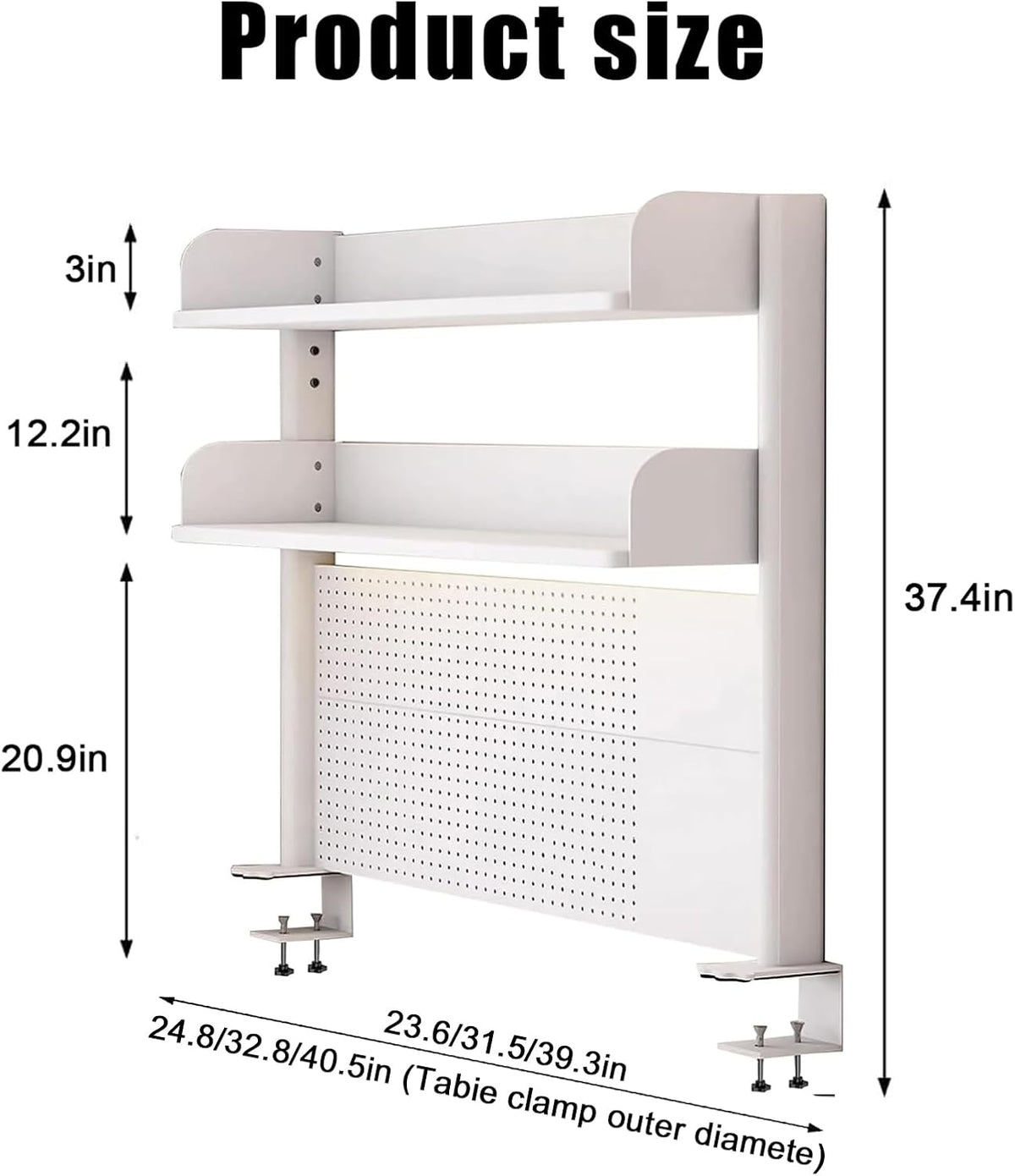 Computer Desktop Bookshelf with Pegboard,Clamp On Desk Organizer Shelf,Desktop Organizer Bookshelf Storage Shelves for Home Office Dorm Gaming Desk(31.4in, White) - Image 3