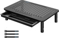 BONTEC 1 Pack Adjustable Monitor Stand Riser with Drawer, Supports 44lbs | Ergonomic Mesh Platform for Desk, Ventilated Laptop and PC Use with Cable Management for a Cooler, Organized Workspace by BONTEC