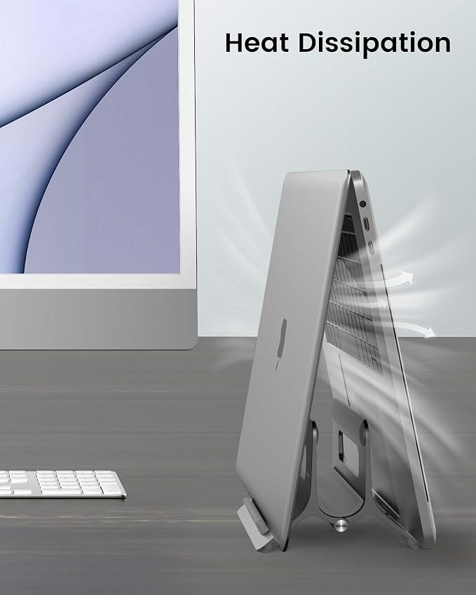 Vertical Laptop Stand for Desk, Gravity Auto Lock MacBook Stand, Aluminum Laptop Holder Vertical Compatible with MacBook Pro, Air, Tablet, Space-Saving Organize Work & Home Office, Gray - Image 6