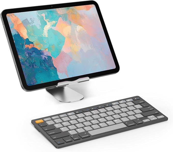 OMOTON Ultra-Slim Bluetooth Keyboard for iPad,iPad Pro/Air/Mini,iPhone | Stable Wireless iOS Keyboard with 12 Multimedia Keys, Portable for Office, Travel, School, Orange & Gray & Deep Gray - Image 2