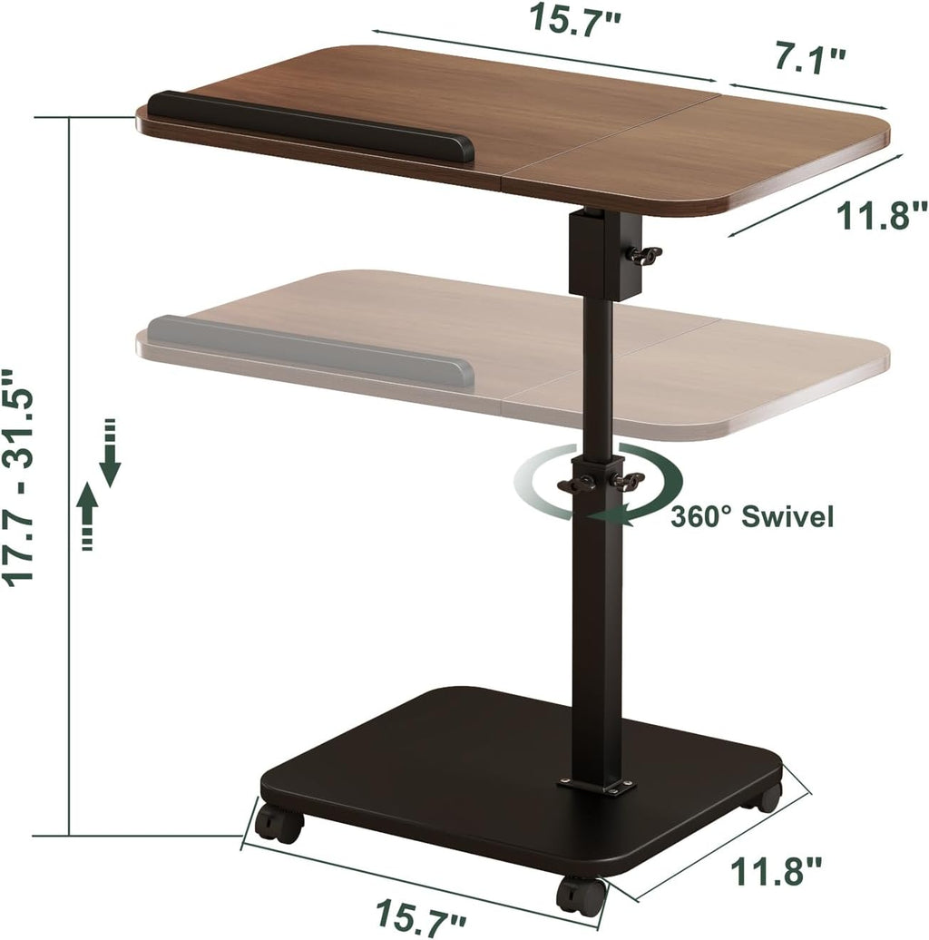 Adjustable Height C Shaped End Table with Wheels,360°Swivel Side Table, Top Tilting Laptop Stand TV Table for Sofa/Bed, Couch Tables that Slide under, Rolling Coffee Table for Living Room (walnut) - Image 2
