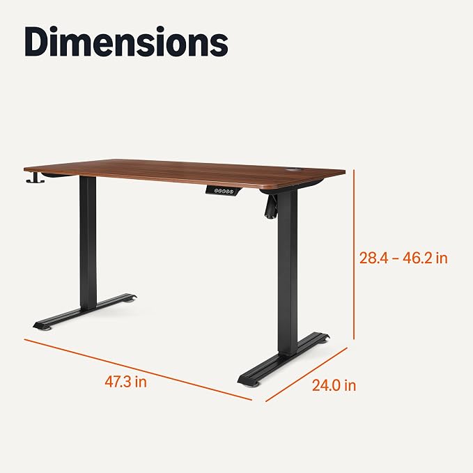 Amazon Basics Electric Standing Desk, Height Adjustable Home Office Desk with Memory Buttons and Electronic Display, 47" x 24", Black/Walnut Effect - Image 2