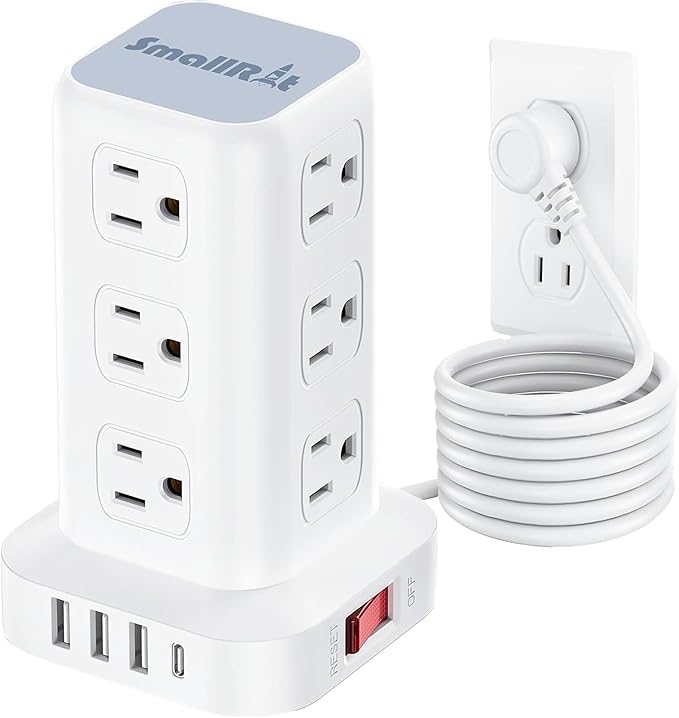 Power Strip with 12 Outlets 4 USB (1 USB C), 6.5Feet Extension Cord with Multiple Outlets, Charging Station, Power Strip Tower, Home Office Desk Supplies by SMALLRT