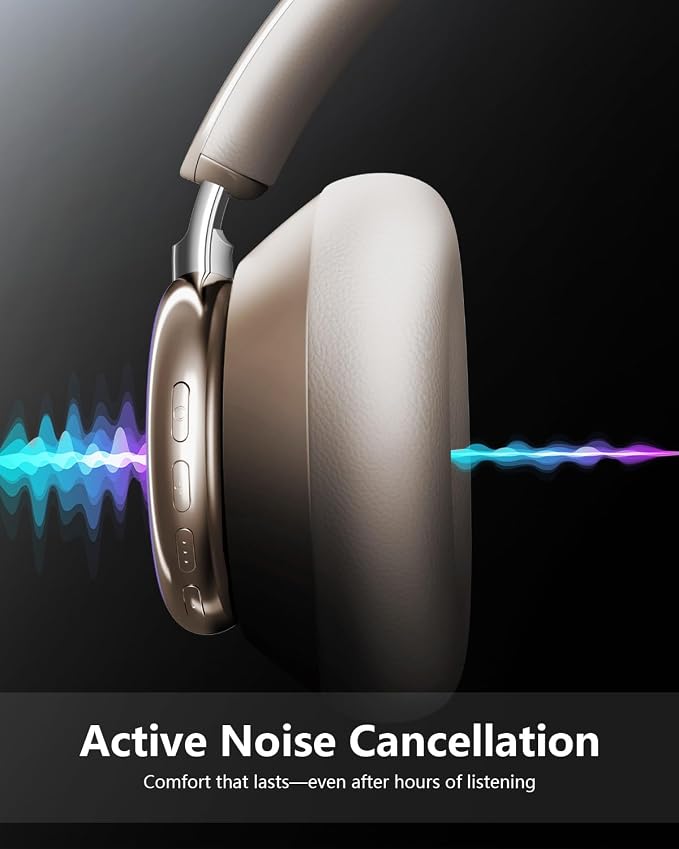 Wentronic Y03 Bluetooth Headphones Wireless Active Noise Cancelling Over Ear Headphones 48 Hours Playtime High Sound Quality 6 EQ Music Mode Headphones with Soft Ear Cushion - Starlight - Image 4