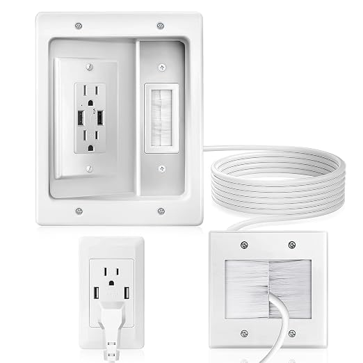 in Wall Cable Management Kit with Brush Wall Plate, AC Outlet & USB-A Port | Integrated Embedded Design, Perfectly Compatible with Structured Cabling by JINGTAO88