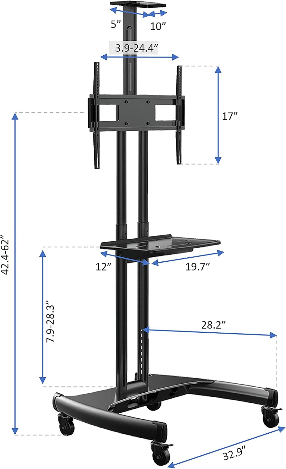 Rocelco VSTC 32"-70" Mobile Flat Screen, Monitor, A/V and TV Cart with A/V Component and Webcam Shelves (R VSTC), Black - Image 2