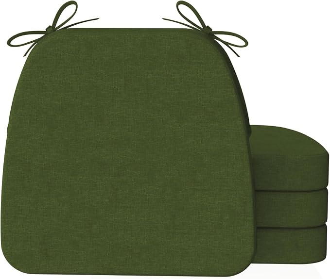 AAAAAcessories D-Shaped Chair Cushions, 2" Thick Dining Chair Pads with Ties and Removable, Machine-Washable Cover, 17" x 16", Set of 4, Dark Olive Green by AAAAAcessories