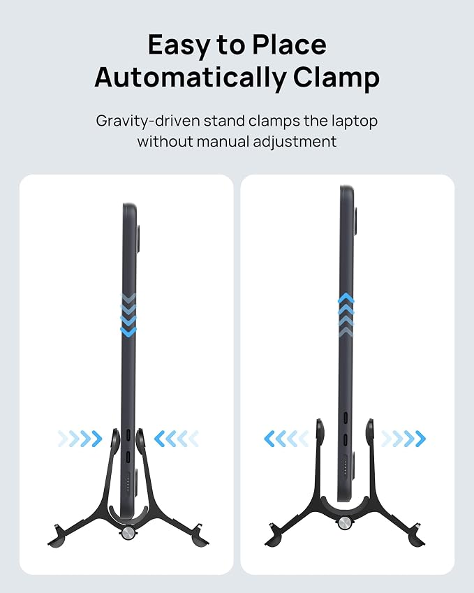 Vertical Laptop Stand Holder for Desk Compatible with MacBook Air, MacBook Pro Stand Vertical Aluminum Up to 17 inch, Gravity Auto-Lock Cooling, 3-in-1 Space Saving Desk Organizer Accessories - Image 4
