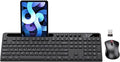 Wireless Keyboard and Mouse Combo, MARVO 2.4G Ergonomic Wireless Computer Keyboard with Phone Tablet Holder, Silent Mouse with 6 Button, Compatible with MacBook, Windows (Black) by MARVO