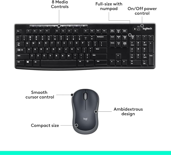 Logitech MK270 Wireless Keyboard and Mouse Combo for Windows, 2.4 GHz Wireless, Compact Mouse, 8 Multimedia and Shortcut Keys, 2-Year Battery Life, for PC, Laptop - Black (Pack of 4) - Image 7