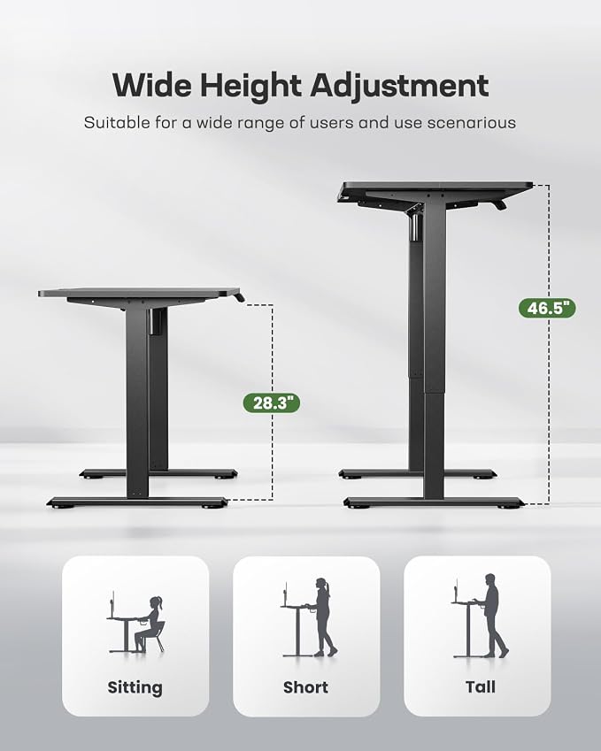 Marsail Electric Standing Desk, Adjustable Height Stand up Desk, 40 x 24 Inches Sit Stand Home Office Desk, Computer Desk, Black - Image 3