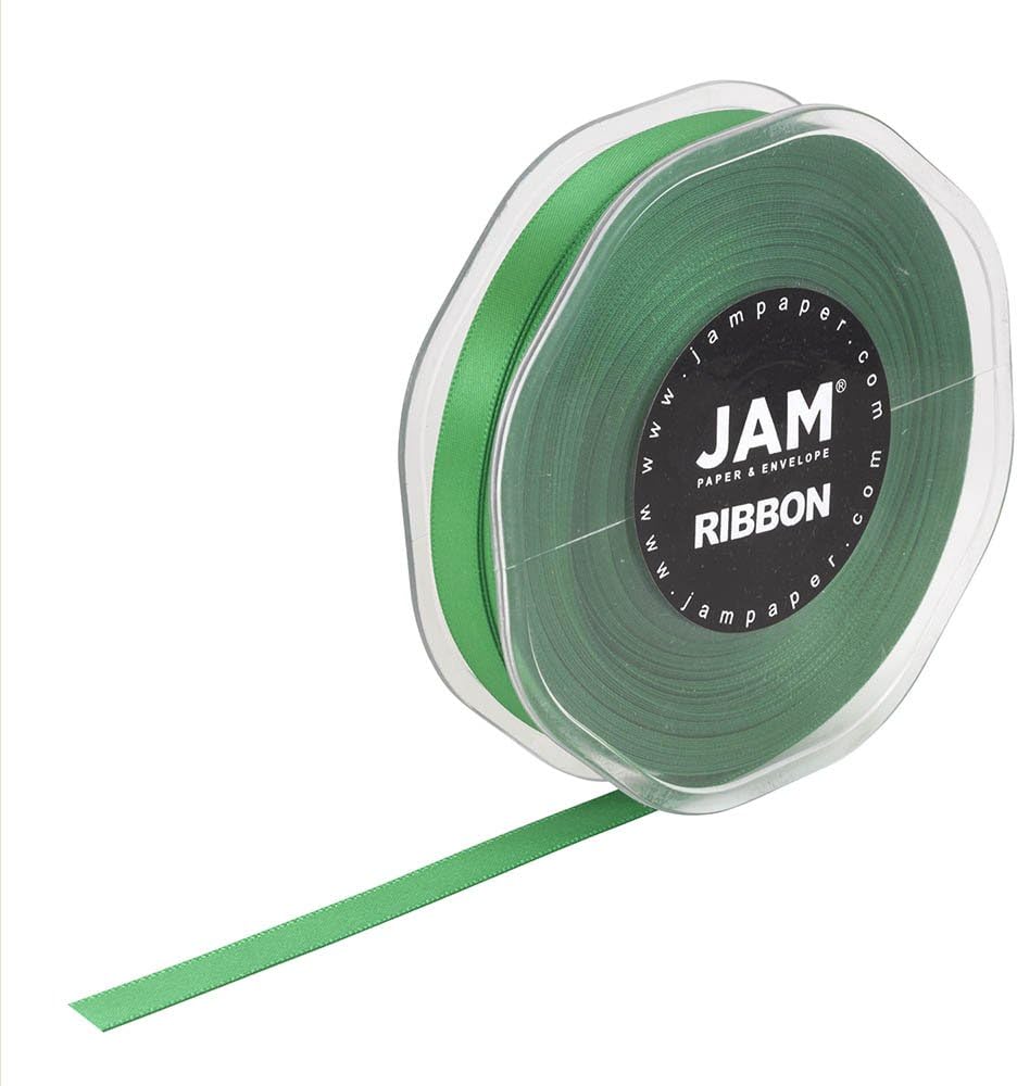 JAM PAPER Double Faced Satin Ribbon - 3/8 Inch Wide x 25 Yards - Emerald Green - Sold Individually - Image 2