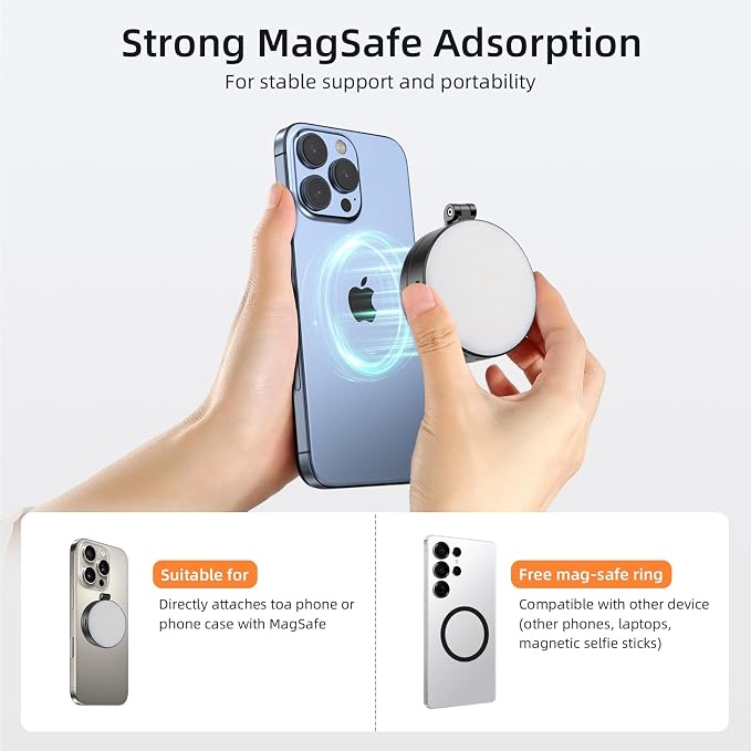 Magnetic Selfie Light Portable Fill Light Compatible with iPhone Magsafe, 5 LED Modes CRI95+ Phone Ring Light with Mirror Rechargeable Selfie Light for Photography Video Conference Makeup - Image 5