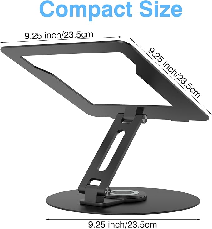 Swivel Laptop Stand for Desk, Adjustable Height Aluminum Computer Stand with 360 Rotating Base, Foldable Ergonomic Riser, Portable Laptop Holder Compatible with MacBook, All Laptops 10-17'', Black - Image 8