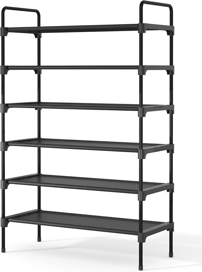 Kitsure Shoe Rack for Closet, Shoe Storage, 27.6" Wide - 6 Tiers, Black | Shoe Organizer for Closet, Entryway, Living Room, Space-Saving Shoe Shelf, Sturdy Zapateras Organizer by Kitsure