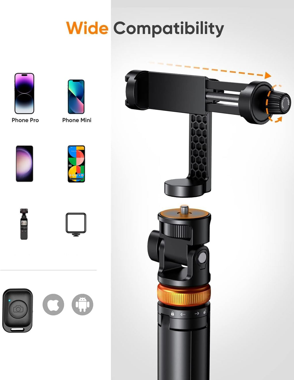 EUCOS 62" Phone Tripod, Tripod for iPhone & Selfie Stick with Remote - Image 4