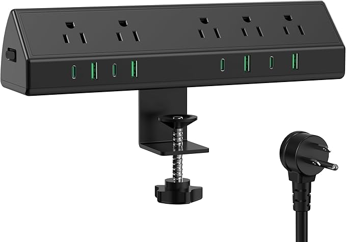 Jgstkcity Desk Clamp Power Strip USB C 45W,8 USB,15FT Cable,Black | 4 USB-C,Edge Mount,1875W Extension Cord,15A Switch,ETL Listed,Office,Gaming,Dorm by Jgstkcity