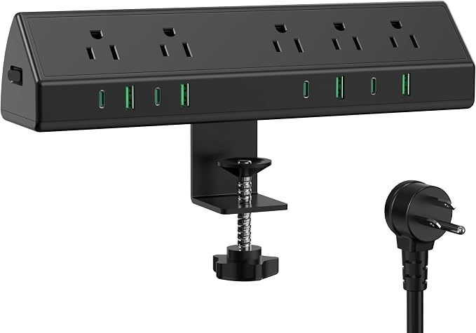 Jgstkcity Desk Clamp Power Strip,45W Fast Charging Station,4 USB-C,4 USB-A,Desk Mount Surge Protector,1875W Extension Cord with Multiple Outlets,ETL Listed,for Home Office Dorm Room | 4 USB-C,Edge Mount,1875W Extension Cord,15A Switch,ETL Listed,Office... by Jgstkcity