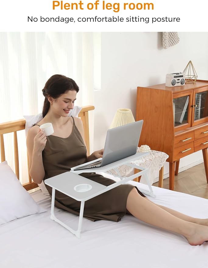 Lap Desk for Couch/Sofa/Floor, 5-Angle Adjustable Bed Desk with Foldable Legs &Cup Holder, Light Weight Bed Tray Table for Writing/Eating/Reading, Portable Laptop Stand for Adults, Kids - Image 6