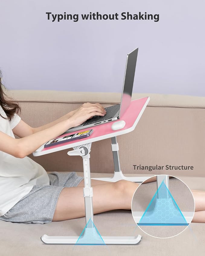 SAIJI Height & Angle Adjustable Laptop Stand for Bed, Lap Desk Tray Table | Light Weight Foldable Portable Laptop Table for Couch Sofa Chair Floor Desk for Adults, Kids (Pink) - Image 3