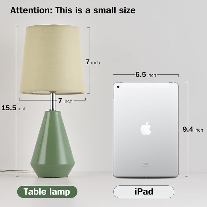 Small Bedside Table Lamp for Bedroom - Reading Desk Lamp with 3 Color Temperatures，15.5" Nightstand Ceramic Lamp with Fabric Shade for Kids Room,Living Room,Dorm,Home Office (Green) - Image 7