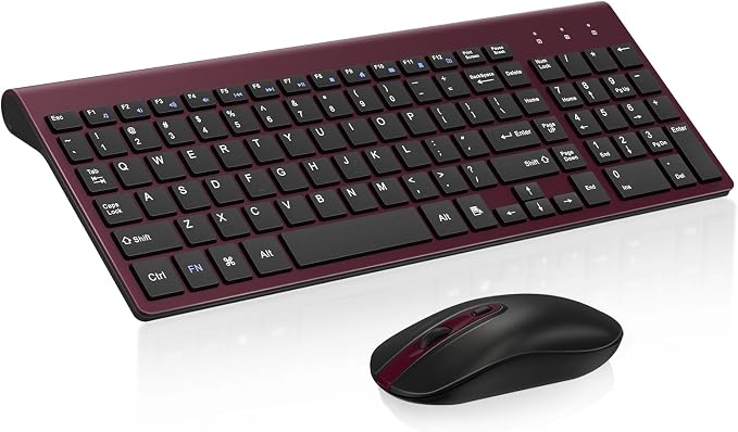 cimetech Wireless Keyboard and Mouse Combo - Burgundy Black | Compact quite scissor-switch keyboard with optical mouse, includes USB-A Nano Receiver, for Computer,Mac,Laptop,PC,Windows by cimetech