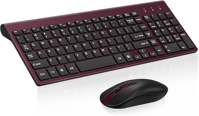 cimetech EasyTyping KF10 Wireless Keyboard and Mouse Combo, [Silent Scissor Switch Keys][Labor-Saving Keys] Ultra Slim Wireless Computer Keyboard and Mouse, Easy Setup for PC/Laptop/Windows - Wine Red by cimetech