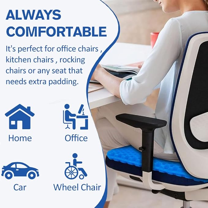 Gel Seat Cushion, Large Cooling Gel Cushion Breathable Honeycomb Chair Pads Gel Cushion with Non-Slip Cover for Home Office Chair Car Seat Wheelchair Absorbs Body Pressure Points, As Seen on TV - Image 7