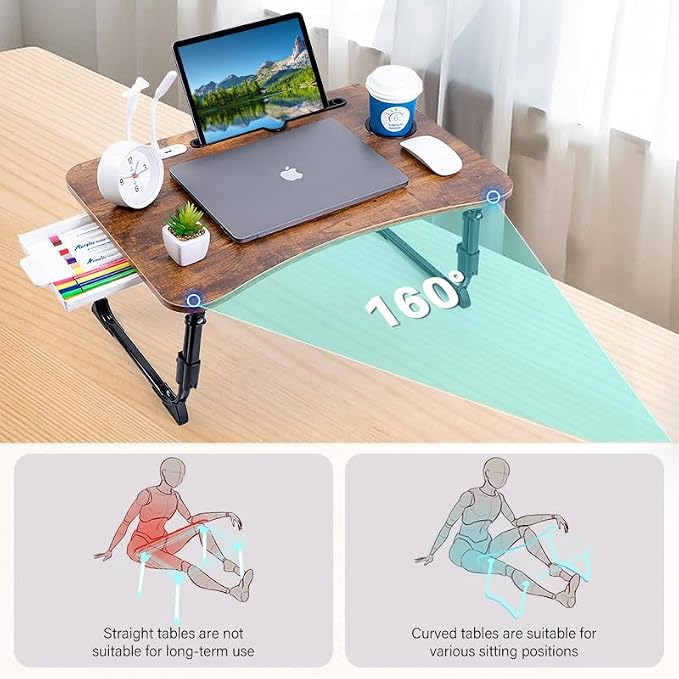 BYMECOST Laptop Desk for Bed, Height Adjustable Laptop Bed Table, Foldable Portable Lap Desk Stand with USB/Storage Drawer/Cup Holder/Slot, Breakfast Tray for Working Reading Writing Eating - Image 8