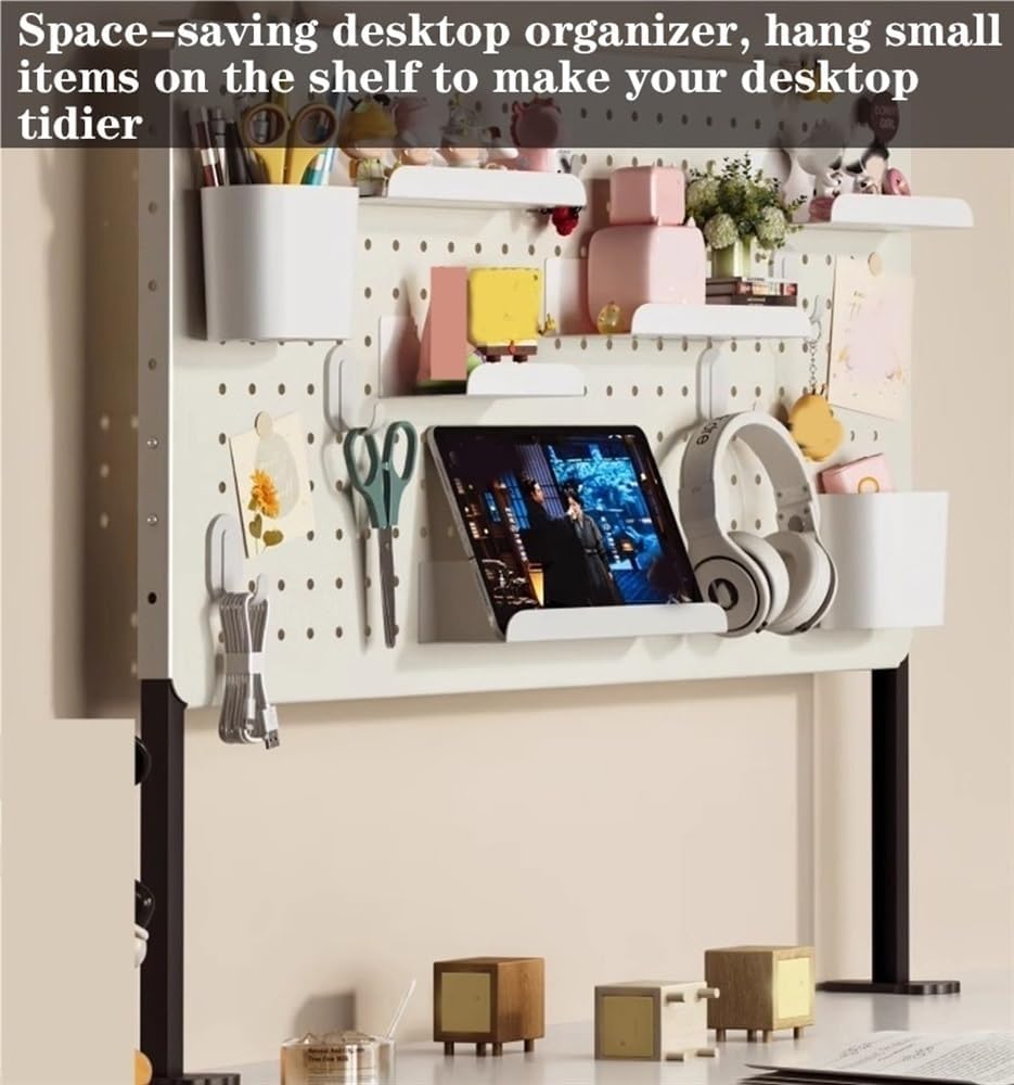 Clamp-on Desk Pegboard, Carbon Steel Desktop Pegboard Organizer with 4 Hooks, Standing Peg Board for Home Office, Desk Organizer Desk Accessories, No-Drill(15.7x15.7in) - Image 5