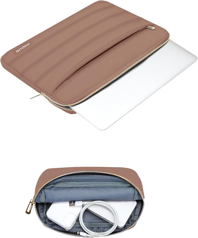 MOSISO Laptop Case 16 inch, 15-15.6 inch Puffy Laptop Sleeve Carrying Case | Compatible with MacBook Pro 16, HP Dell ASUS Acer Toshiba Lenovo, Polyester Horizontal Bag with Small Case, Mocha - Image 3
