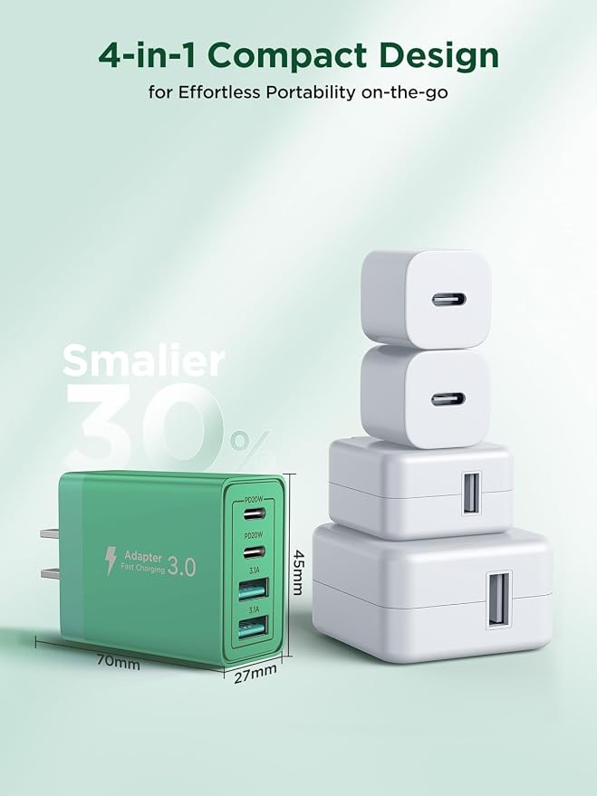USB C Wall Charger, 40W Fast USB C Charging Block 4-Port PD Power Adapter + QC Wall Plug Multiport USB Charger Type C Charging Block Cube for iPhone 17 16 15 14 13 12 11 Pro Max XR XS 8 7 - Image 5
