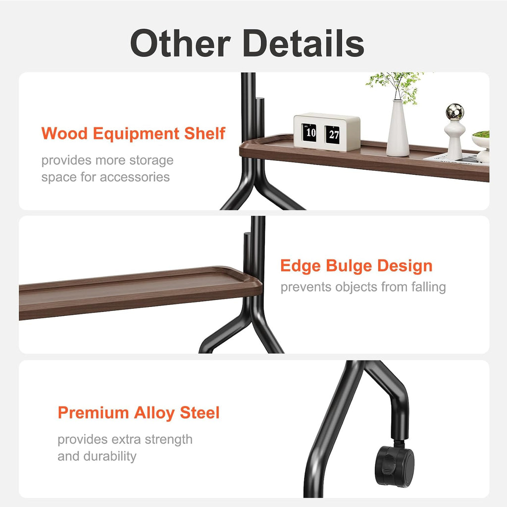 Easel Rolling TV Stand on Wheels for 32-75 Inch TVs with Storage Shelves - Image 4