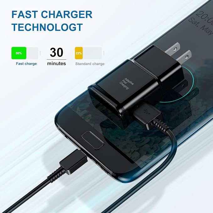 Type C Charger Fast Charging, 1Pack USB C Android Phone Charger&6ft Cables | Wall Charger Blocks &1x 6ft USB-C cables for Samsung Galaxy S8/S9/S10 Plus/S10e/S20/S21 Ultra/Plus, Note 8/9/10,Pixel3 Black - Image 6